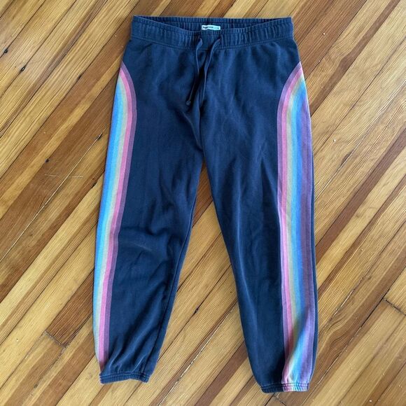 Marine Layer Anytime Rainbow Striped Sweatpants in Black Size S - Picture 2 of 5